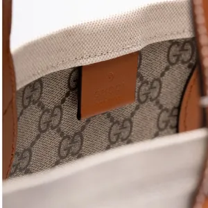 GUCCI logo printed large canvas shopper tote shoulder bag thumbnail 2