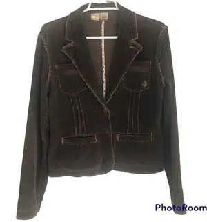 Y2K Union Bay Jeans Corduroy Stretch Raw Hem Seam Blazer C1 thumbnail 1