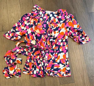 Diane von Furstenberg Multicolor Wrap Blouse Size 10 C9-003 thumbnail 1