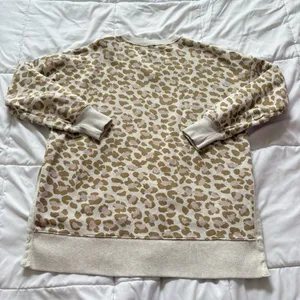 Aerie Womens Size Small Pullover Oversized Leopard Print Crew Neck Pink‎ Brown thumbnail 7