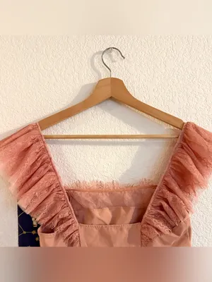 Free People Intimately Womens Top Live It Up Cami Peach Lace Ruffle Size Large thumbnail 4