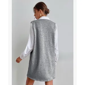 NEW Light Gray V Neck Sleeveless Knitted Short Sweater Dress with Pockets 2X thumbnail 2