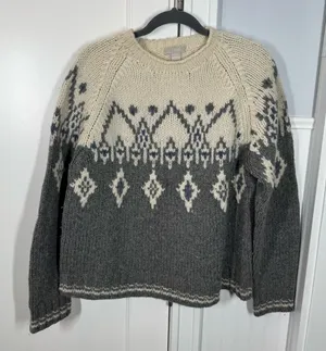 Vtg 90s J. Crew 100% Wool Fair‎ Isle Knit Sweater sz medium classic vintage READ thumbnail 1