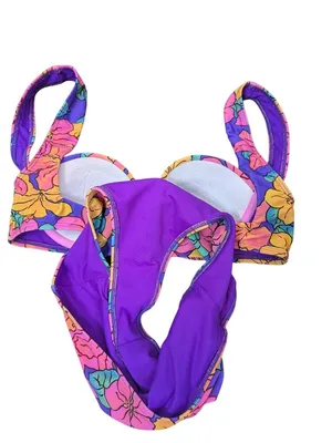 Lovers + Friends Purple Floral Bikini Set High-Waisted Bottoms Underwire Top XS thumbnail 3