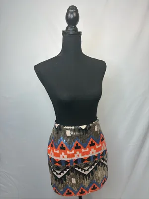 Forever 21 Sequin Mini Skirt Black Multicolor Aztec thumbnail 2
