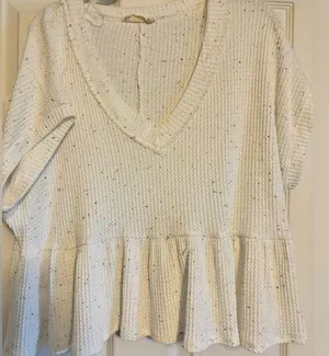 Altar’d State White Waffle Knit V Neck Peplum Top thumbnail 1