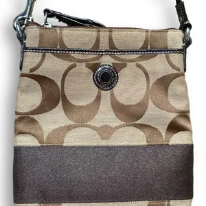 Coach Signature Monogram Canvas Crossbody Bag Brown Khaki Y2K Flat Messenger thumbnail 9