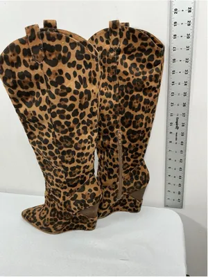 Womans Jessica Simpson Havrie Animal,print Knee High Wedge Boots 8.5m Brown thumbnail 2