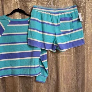 Wildfox Purple Aqua Striped Sleep Lounge Top Shorts 2 Piece Set Small NWT thumbnail 8