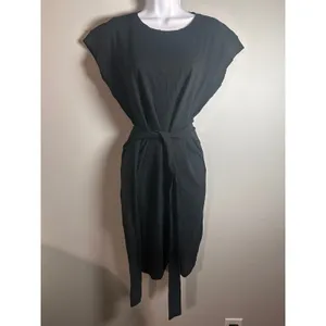 J.Crew Womens‎ Black Cotton Slub Knit Belted Cap Sleeve T-Shirt Dress CI193 M thumbnail 2