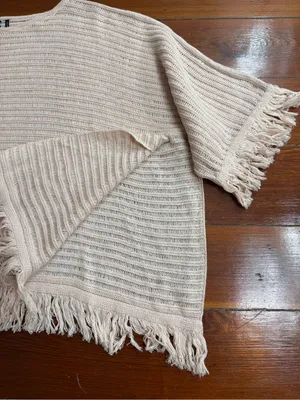 Anthropologie Akemi + Kin Frenchie Cotton Linen Blend Fringe Poncho Sz S 💚🍄 thumbnail 6