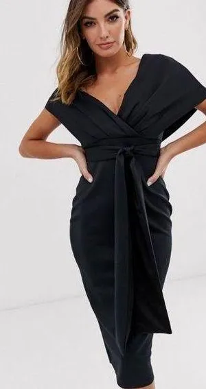 ASOS Midi Dress Fallen Shoulder Pencil thumbnail 1