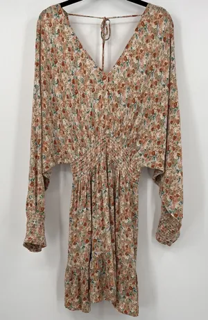 Final Touch Floral Mini Dress Multi Dolman Sleeves Coastal Cowgirl Boho Size M thumbnail 1