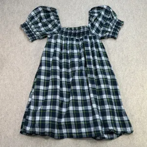 American Eagle Dress Womens M Green Plaid Cottagecore Dark Academia Smocked thumbnail 2
