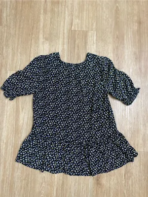 Madewell Black Floral V-Neck Peplum Top thumbnail 6