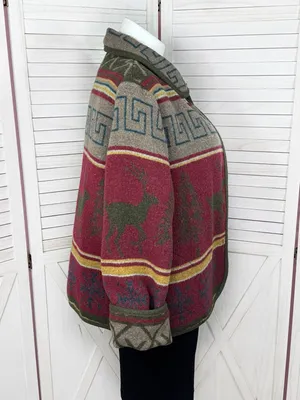 Vintage Ivy Wool Blend Blanket Jacket XL Lodge Print‎ Red Multi Western Gorpcore thumbnail 3