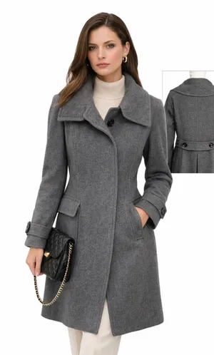 Burberry London Wool Cashmere Coat Gray Long Wrap Collar Back Belt UK 6 US 4 thumbnail 1