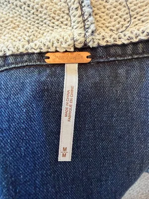 Free People Distressed Denim Jean Jacket W/ Knit Sleeves & Hood thumbnail 12
