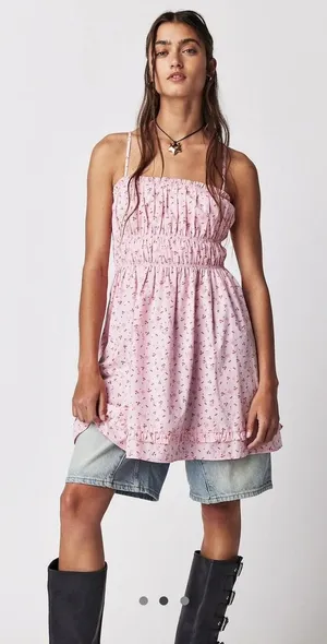 Free People Pink Cherry Gabby Mini Dress Medium thumbnail 1