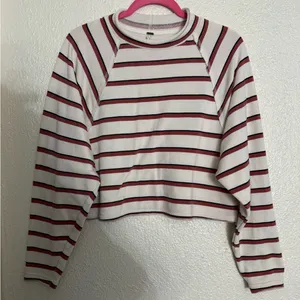 Free People Striped Long Sleeve Top - Cream and burnt orange color size small thumbnail 5