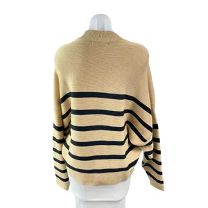 Zesica Women's Beige Tan Striped Mock Neck Knit Long Dolman Sleeve Sweater Top M thumbnail 4