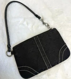 COACH Black Signature Canvas Wristlet thumbnail 1