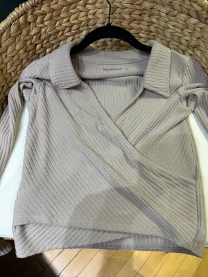 Abercrombie Long-Sleeve Ribbed Polo Wrap Top thumbnail 3