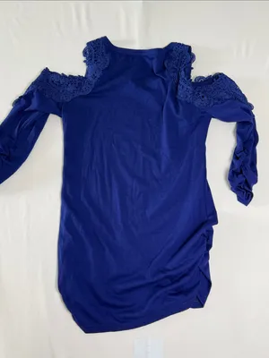 Source Unknown Women's Cold-Shoulder Lace Sleeve Long-Sleeve Dress in Navy Sz SM thumbnail 5