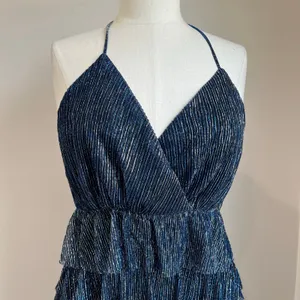 Lulus Glowing Gorgeous Blue Multi Metallic Tiered Mini‎ Dress Size Small thumbnail 4
