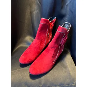 Softwear Cecilia Red‎ Faux Suede Rosette Ankle Boots Kitten Heel Wide Width 7.5W thumbnail 8