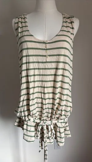 GAP Cream and Sage Green Striped Drawstring Tank thumbnail 1