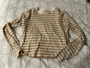 H&M Long Sleeve Striped Top White and Tan thumbnail 1