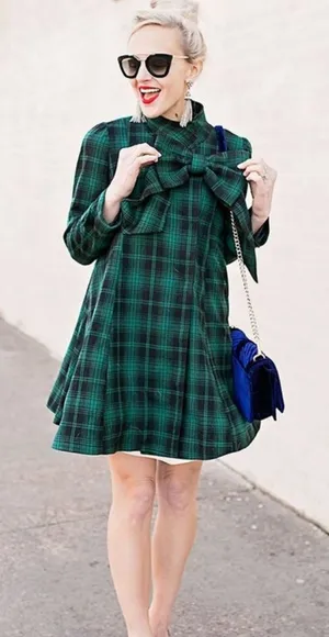 Chicwish Green Tartan Dolly Dress Coat plaid green blue‎ sz M thumbnail 1