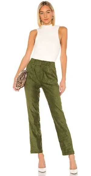 Lovers + Friends Lilith Pants High‎ Waist Faux Suede Green XXS Quiet Luxury Fall thumbnail 1