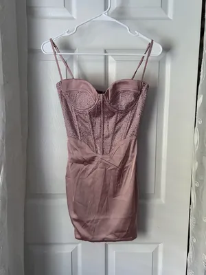 Oh Polly Moonstruck satin mini dress corset-style bodice rhinestone women size 0 thumbnail 2