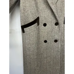 Vintage Noble Fashion Wool Coat Women’s | Herringbone Tweed Long Overcoat thumbnail 3