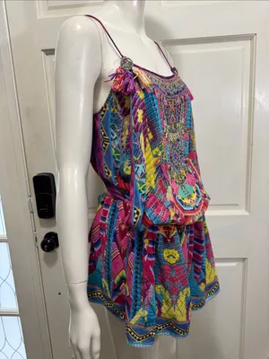 Camilla Pastel Floral Ikat Embroidered Top in Pink, Blue, Purple Size Medium thumbnail 7