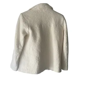 Zara Trafaluc Size Small Cream Tweed Wool Blend‎ Diagonal Zip Jacket thumbnail 4