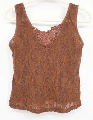Cinema Etoile Womens Vintage Brown Floral Lace Romantic Fairycore Tank Top Large thumbnail 1