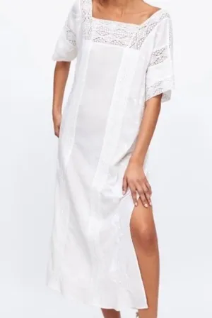 Zara White Embroidered Lace Trim Dress with Side Vents thumbnail 15