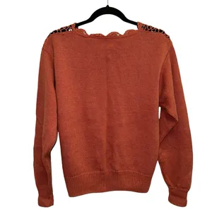 OBR Rust Crochet Lace Cardigan‎ Medium Boho Open Knit Button Front Sweater thumbnail 4