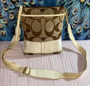 Vintage Coach Tan Signature Monogram Canvas Crossbody Bag thumbnail 1