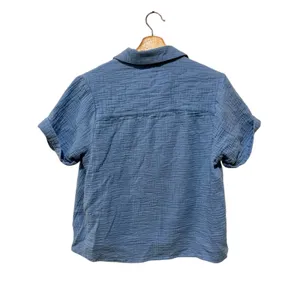 Sundance Cotton Crinkle Gauze Top Women Sz S Blue Boxy Boho Coastal Short Sleeve thumbnail 2
