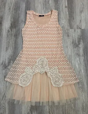 Ryu Anthropologie Peach Sequin Chevron Lace Tulle‎ Mini Dress Womens Large thumbnail 1