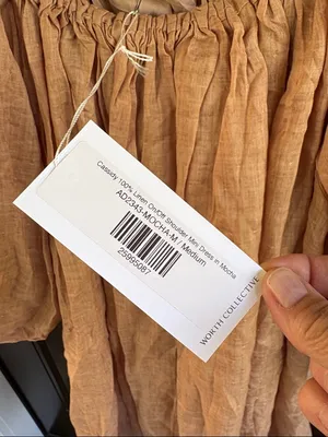 NWT WORTH Collective Cassidy Linen Puff Sleeve Off Shoulder Dress Mocha Medium thumbnail 4
