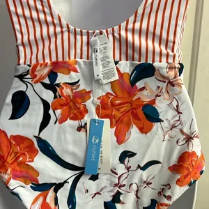 Cupshe One Piece Women’s Floral and Striped Pull-On High Neck Swim Suit-Medium thumbnail 9