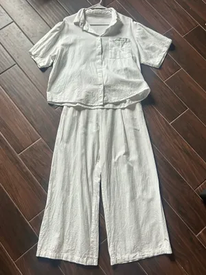 Solai The Label Linen Blend Set Sz large Off White Ivory Vacation Top Shirt Pants thumbnail 1