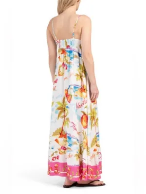 Label of Love Nalani Linen Blend White Tropical Print Maxi Dress XL thumbnail 2