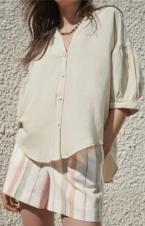 Zara Linen Blend Balloon Sleeve Top thumbnail 5