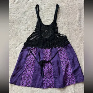 FREE PEOPLE Women’s Purple Silk Open-Crocheted Top Tie-Back Size‎ Small thumbnail 9